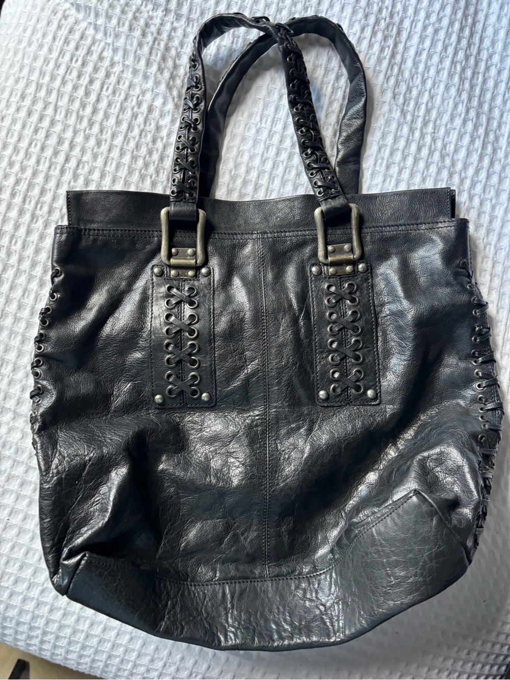 Urban Outfitters Black Lace-Up Leather Tote